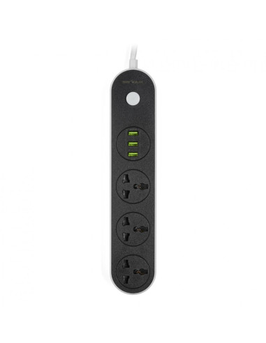 SRXS-PS33B,Prelungitor cu protectie Serioux, 3 prize universale, input 100-240V,50- 60Hz,output (Total): 2500W - 10A, 3 porturi 