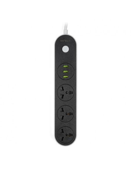 SRXS-PS33B,Prelungitor cu protectie Serioux, 3 prize universale, input 100-240V,50- 60Hz,output (Total): 2500W - 10A, 3 porturi 