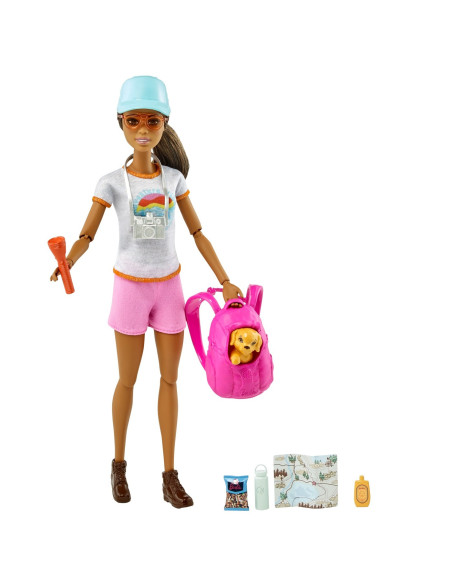 MTGKH73_HNC39,Barbie Set De Joaca Cu Accesorii Papusa Barbie In Drumetie