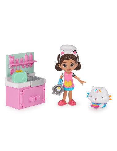 6060476_20133230,Gabbys Dollhouse Set Papusa 9.7cm Cu Pisicuta Bucataria Lui Gabby