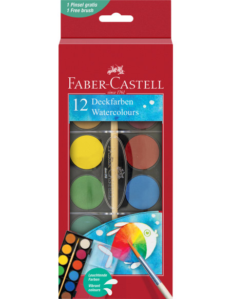 FC125018,Acuarele 12 culori 30mm + pensula 2023 faber-castell FC125018,Acuarele 12 culori 30mm + pensula 2023 faber-castell