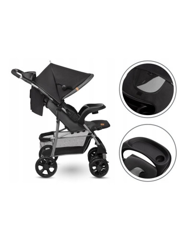 BN-LO-EMMA PLUS_STONE,Lionelo - Carucior sport Emma Plus, Cu tavita, 2 Suporturi pentru pahar, Geanta accesorii, Conform cu stan