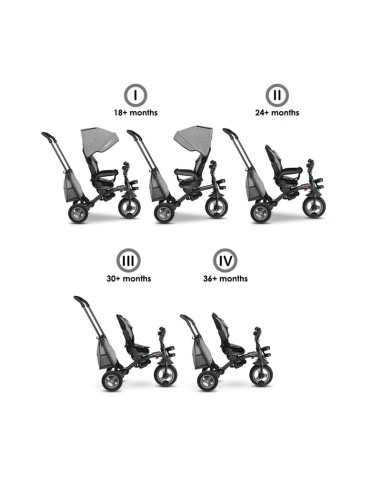 BN-LO-TRISSTONE_GREY,Lionelo - Tricicleta Tris, Mecanism de pedalare libera, Suport picioare, Control al directiei, Scaun revers