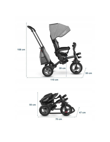 BN-LO-TRISSTONE_GREY,Lionelo - Tricicleta Tris, Mecanism de pedalare libera, Suport picioare, Control al directiei, Scaun revers