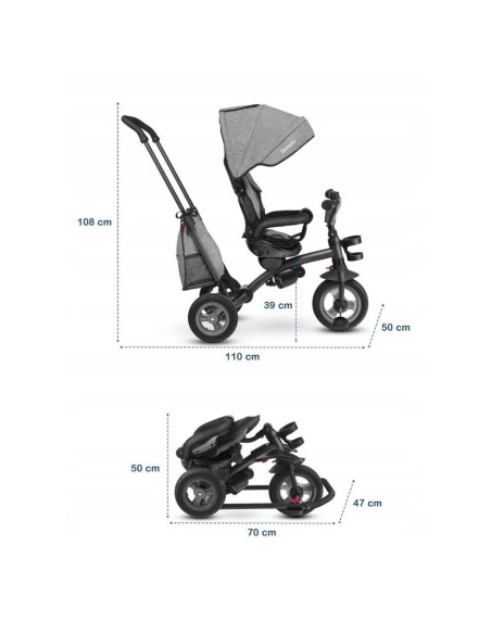 BN-LO-TRISSTONE_GREY,Lionelo - Tricicleta Tris, Mecanism de pedalare libera, Suport picioare, Control al directiei, Scaun revers