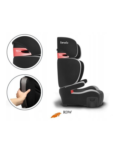 BN-LO-HUGO_LETHER_GREY,Lionelo - Scaun auto Hugo Lether, Cu Isofix, Tetiera, Husa, 2 suporturi pentru pahar,15-36 Kg, Conform cu