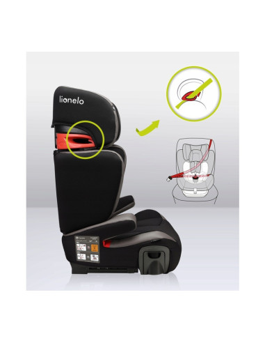 BN-LO-HUGO_LETHER_GREY,Lionelo - Scaun auto Hugo Lether, Cu Isofix, Tetiera, Husa, 2 suporturi pentru pahar,15-36 Kg, Conform cu