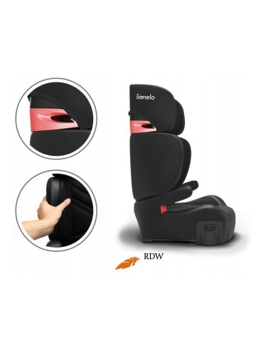 BN-LO-HUGO_LETHER_BLACK,Lionelo - Scaun auto Hugo Lether, Cu Isofix, Tetiera, Husa, 2 suporturi pentru pahar,15-36 Kg, Conform c