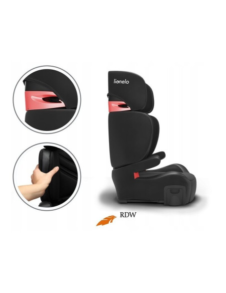 BN-LO-HUGO_LETHER_BLACK,Lionelo - Scaun auto Hugo Lether, Cu Isofix, Tetiera, Husa, 2 suporturi pentru pahar,15-36 Kg, Conform c