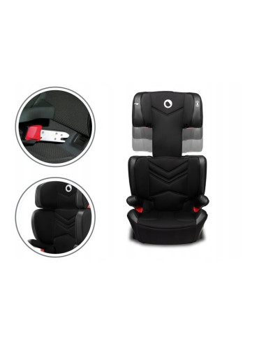BN-LO-HUGO_LETHER_BLACK,Lionelo - Scaun auto Hugo Lether, Cu Isofix, Tetiera, Husa, 2 suporturi pentru pahar,15-36 Kg, Conform c