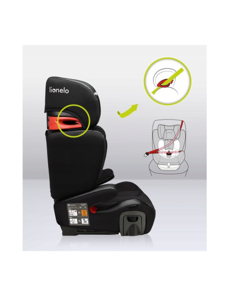 BN-LO-HUGO_LETHER_BLACK,Lionelo - Scaun auto Hugo Lether, Cu Isofix, Tetiera, Husa, 2 suporturi pentru pahar,15-36 Kg, Conform c