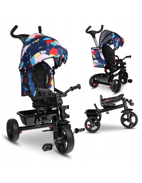 BN-LO-HAARI_BLUE_NAVY,Lionelo - Tricicleta Haari Blue Navy Suport picioare, Control al directiei, Scaun reversibil, Rotire 360 g