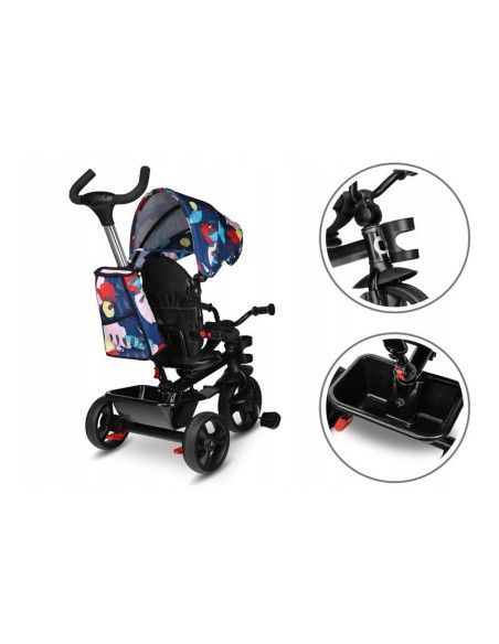 BN-LO-HAARI_BLUE_NAVY,Lionelo - Tricicleta Haari Blue Navy Suport picioare, Control al directiei, Scaun reversibil, Rotire 360 g