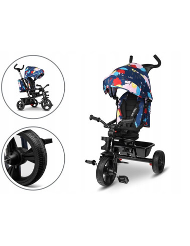 BN-LO-HAARI_BLUE_NAVY,Lionelo - Tricicleta Haari Blue Navy Suport picioare, Control al directiei, Scaun reversibil, Rotire 360 g