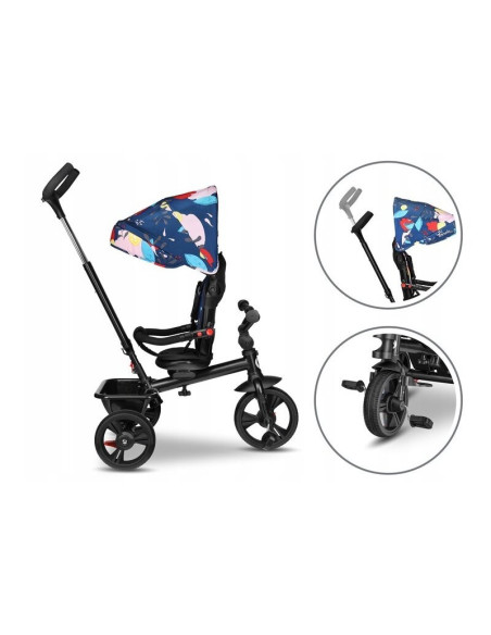BN-LO-HAARI_BLUE_NAVY,Lionelo - Tricicleta Haari Blue Navy Suport picioare, Control al directiei, Scaun reversibil, Rotire 360 g