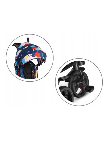 BN-LO-HAARI_BLUE_NAVY,Lionelo - Tricicleta Haari Blue Navy Suport picioare, Control al directiei, Scaun reversibil, Rotire 360 g