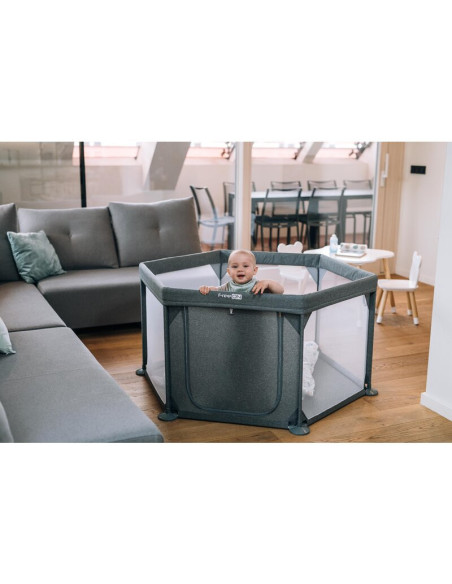 BN-44459,Tarc de joaca pentru bebe, Hexagonal, Cu 4 manere, Intrare cu fermoar, Cu geanta de transport, 117 x 67 x 67 cm, Confor