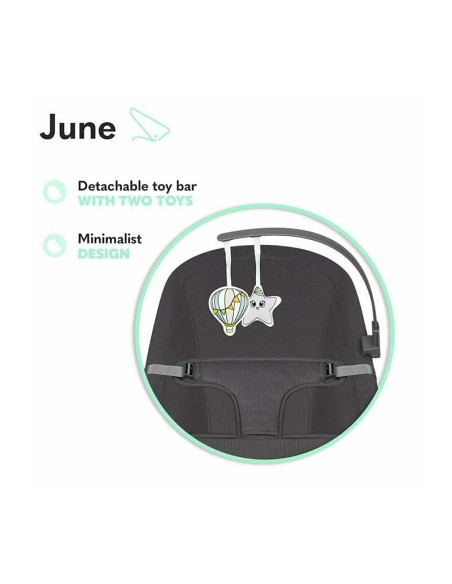 BN-LO-JUNE_GREY_STONE,Lionelo - Fotoliu balansoar June, Cu arcada cu jucarii, Ergonomic, Balansare manuala, Pliabil, 0 luni+, Gr