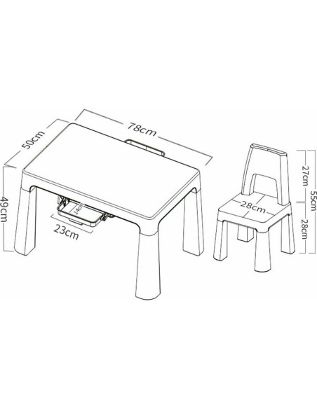 BN-46620,Set masuta si doua scaune pentru copii, Neo, Cu doua sertare, Cu masa reglabila la doua inaltimi, FreeON, Gri