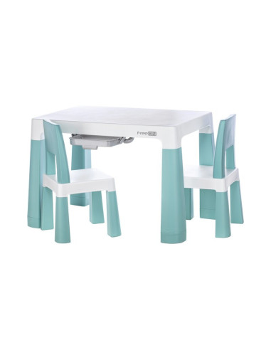 46637,Set masuta si doua scaune pentru copii, Neo, Cu doua sertare, Cu masa reglabila la doua inaltimi, FreeON, Verde