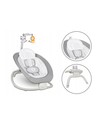 BN-LO-PASCAL_GREY_DOVE,Lionelo - Fotoliu balansoar cu vibratii, Pascal Scandi, Cu 12 melodii linistitoare, Pliabil, 80x49 cm, Gr