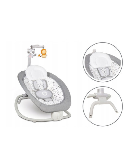 BN-LO-PASCAL_GREY_DOVE,Lionelo - Fotoliu balansoar cu vibratii, Pascal Scandi, Cu 12 melodii linistitoare, Pliabil, 80x49 cm, Gr