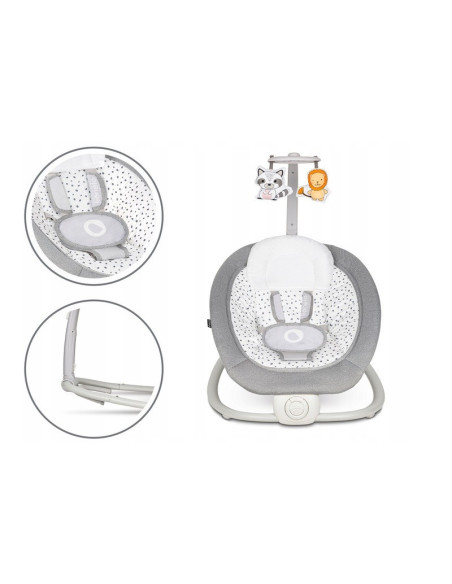 BN-LO-PASCAL_GREY_DOVE,Lionelo - Fotoliu balansoar cu vibratii, Pascal Scandi, Cu 12 melodii linistitoare, Pliabil, 80x49 cm, Gr