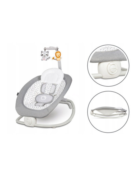 BN-LO-PASCAL_GREY_DOVE,Lionelo - Fotoliu balansoar cu vibratii, Pascal Scandi, Cu 12 melodii linistitoare, Pliabil, 80x49 cm, Gr