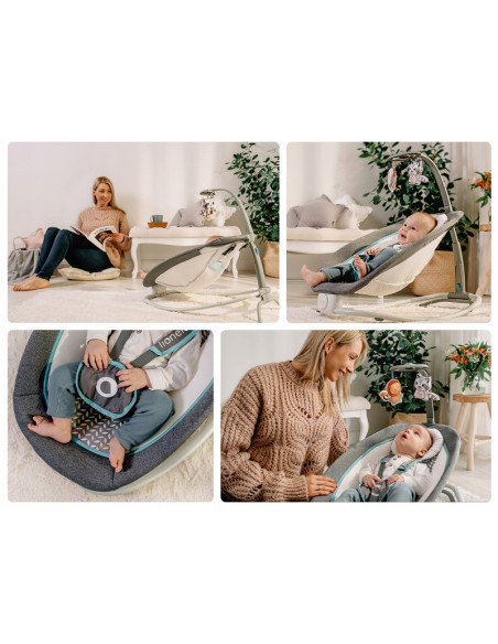 BN-LO-PASCAL_GREY_DOVE,Lionelo - Fotoliu balansoar cu vibratii, Pascal Scandi, Cu 12 melodii linistitoare, Pliabil, 80x49 cm, Gr