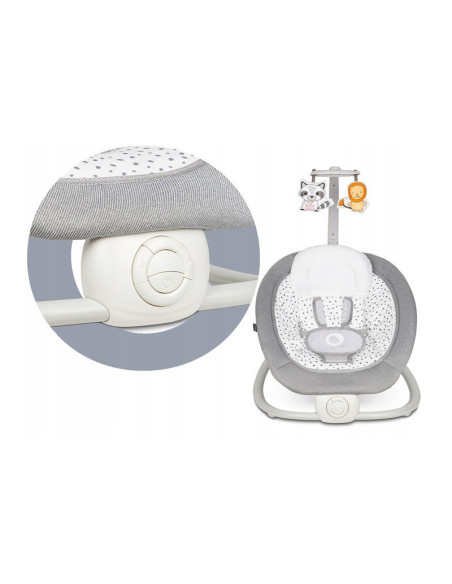 BN-LO-PASCAL_GREY_DOVE,Lionelo - Fotoliu balansoar cu vibratii, Pascal Scandi, Cu 12 melodii linistitoare, Pliabil, 80x49 cm, Gr