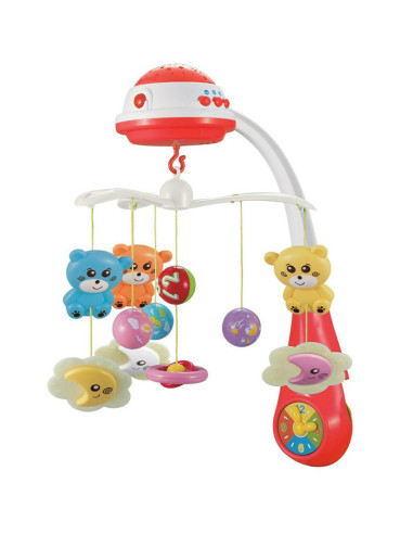BN-37046,Carusel muzical pentru patut bebelusi, Cu proiectii, Cu melodii si sunete ale naturii, Cu 11 jucarii, Baby Mix, Red