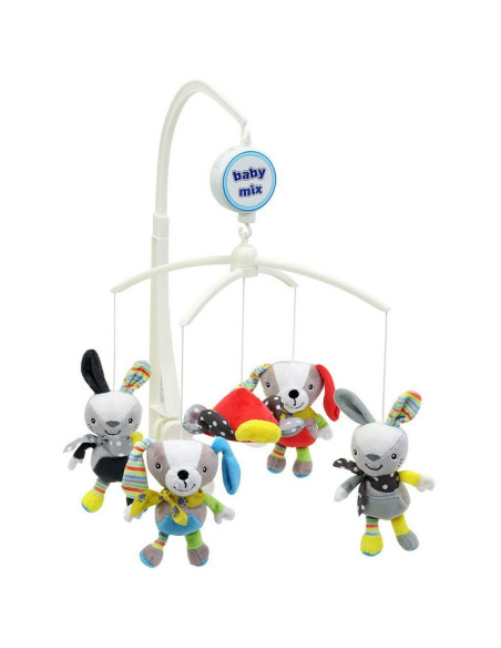 BN-43414,Carusel muzical pentru patut, Cu 5 jucarii din plus, Rabbits and Dogs, Baby Mix