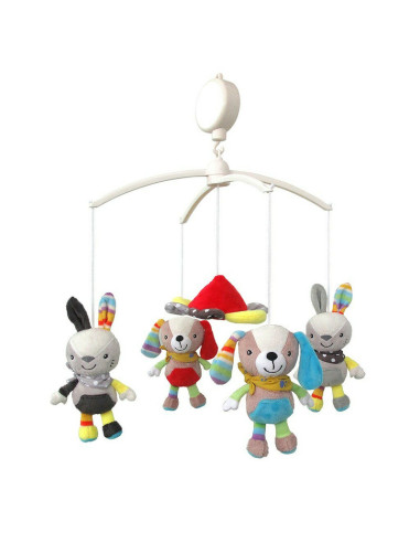 BN-43414,Carusel muzical pentru patut, Cu 5 jucarii din plus, Rabbits and Dogs, Baby Mix