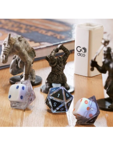 GDN1-DnDSET-Norm,Set 6 carcase zar GoDice RPG, 3 albe + 3 negre, saculet transport/depozitare