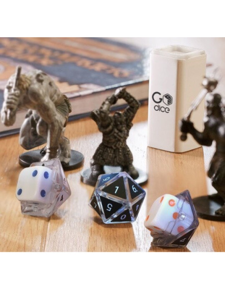 GDN1-DnDSET-Norm,Set 6 carcase zar GoDice RPG, 3 albe + 3 negre, saculet transport/depozitare