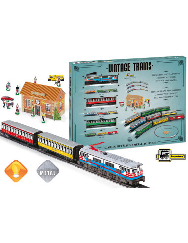 Trenulet electric calatori cu far si macheta Trenulet electric calatori cu far si macheta