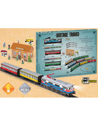 Trenulet electric calatori cu far si macheta Trenulet electric calatori cu far si macheta