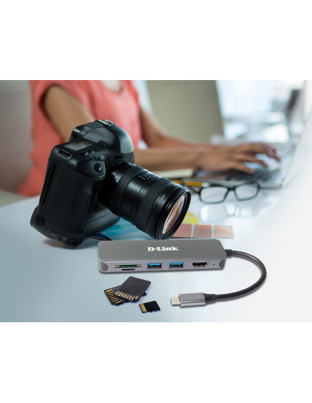 RY-DUB-2327,HUB extern D-LINK, porturi 2 x SuperSpeed USB 3.0, 1 x USB-C with data sync & power delivery up to 60W, 1 x HDMI 4k,
