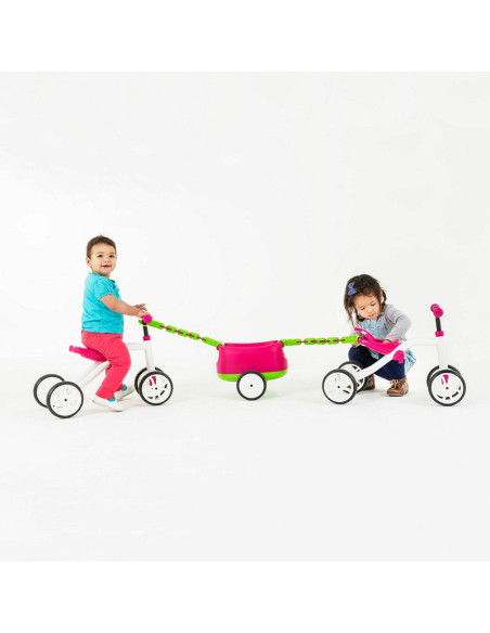 BN-CPQT01PIN,Tricicleta usoara RideOn Quadie cu remorca, Cu sa reglabila, Cu mic compartiment in sa, 3.8 Kg, Pentru 1 - 3 ani, C