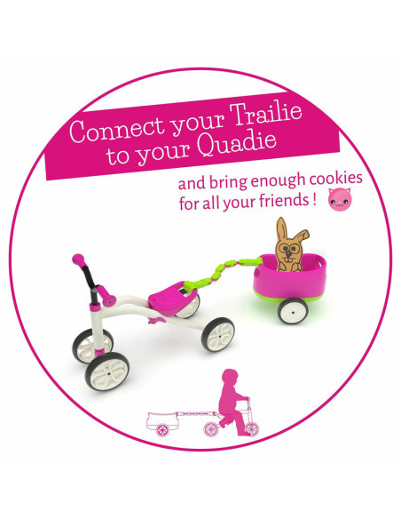 BN-CPQT01PIN,Tricicleta usoara RideOn Quadie cu remorca, Cu sa reglabila, Cu mic compartiment in sa, 3.8 Kg, Pentru 1 - 3 ani, C