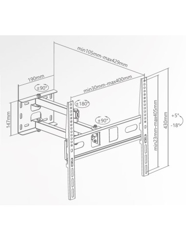 SUPSTV003,SUPORT de perete Superior, pt 1 TV/monitor plat, diagonala compatibila 32-55 inch, unghi reglabil sus-jos si stanga-dr SUPSTV003,SUPORT de perete Superior, pt 1 TV/monitor plat, diagonala compatibila 32-55 inch, unghi reglabil sus-jos si stanga-dr