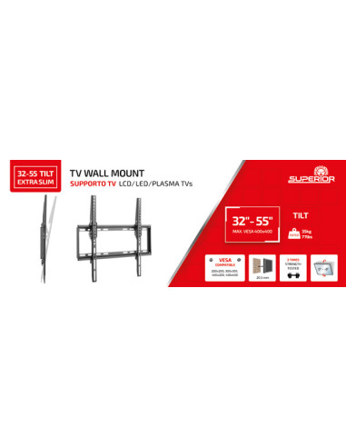SUPSTV005,SUPORT de perete Superior, pt 1 TV/monitor plat, diagonala compatibila 32-55 inch, unghi reglabil 9 grade, VESA compat SUPSTV005,SUPORT de perete Superior, pt 1 TV/monitor plat, diagonala compatibila 32-55 inch, unghi reglabil 9 grade, VESA compat