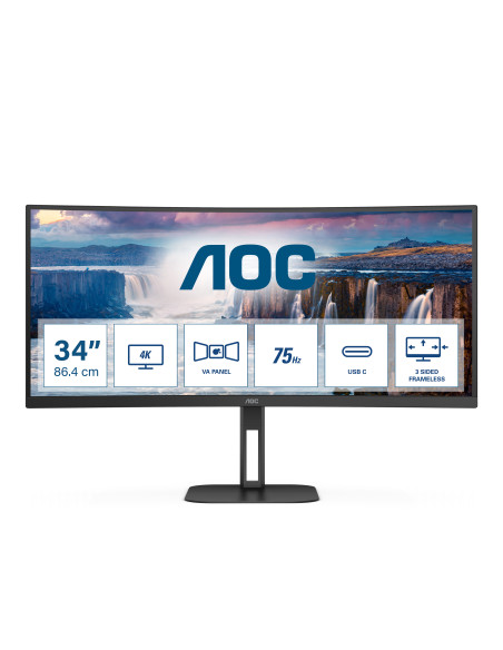 CU34V5C/BK,Monitor AOC V5 CU34V5C, 86,4 cm (34"), 3440 x 1440 Pixel, Wide Quad HD, LED, 1 ms, Negru