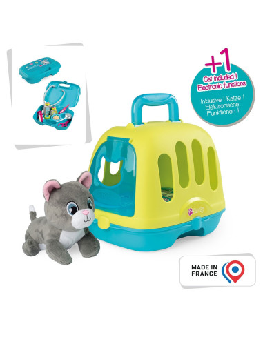 S7600340302,Set Smoby Veterinary Case, trusa veterinar cu pisica, cusca de transport si accesorii