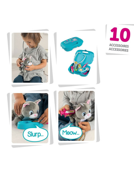 S7600340302,Set Smoby Veterinary Case, trusa veterinar cu pisica, cusca de transport si accesorii