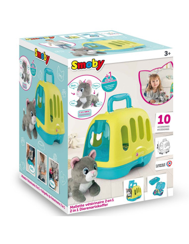 S7600340302,Set Smoby Veterinary Case, trusa veterinar cu pisica, cusca de transport si accesorii