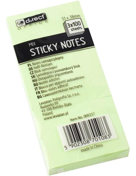 009257,Notes Adeziv D.RECT OFFICE 51X38 mm 3 Buc./Set