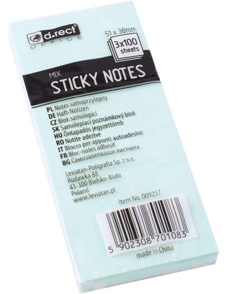 009257,Notes Adeziv D.RECT OFFICE 51X38 mm 3 Buc./Set