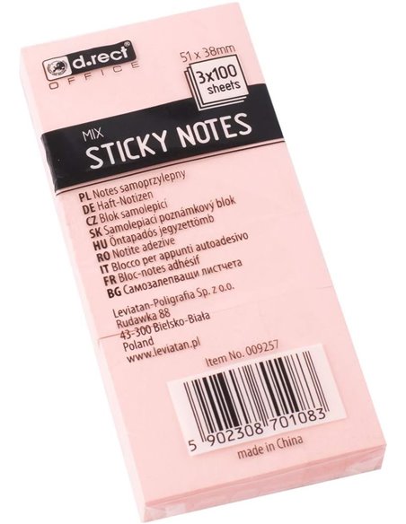 009257,Notes Adeziv D.RECT OFFICE 51X38 mm 3 Buc./Set