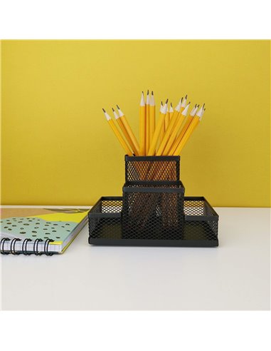 110446,Suport metalic instrumente de scris cu 4 compartimente LEVIATAN, Negru